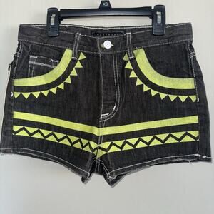 NWT Washborn Neon Tribal Print Denim Shorts | Y2K Festival Vibes | Size 27 Black